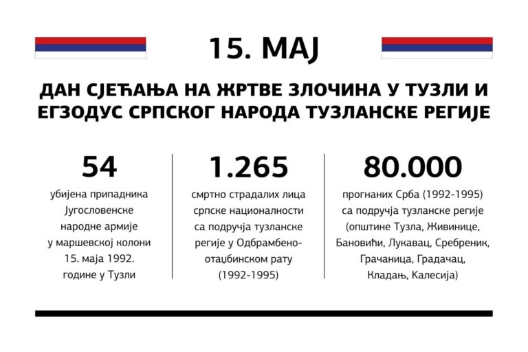 Obilježavanje godišnjice zločina nad pripadnicima JNA u Tuzli 1992. godine i egzodusa srpskog naroda