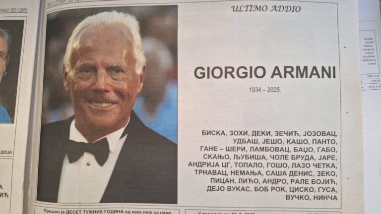 Šaneri iz Čačka platili čitulju u novinama za legendarnog kreatora Armanija: Samo nadimke da im vidite…