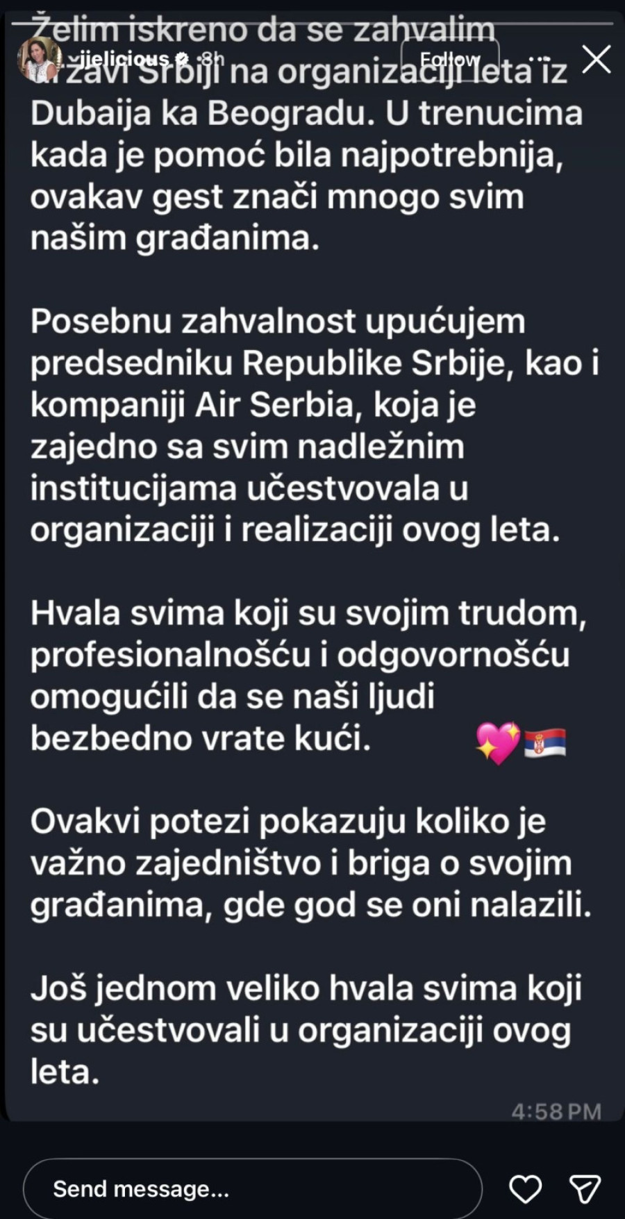 Jelena Janković evakuisana iz Dubaija: Posebnu zahvalnost upućujem Vučiću FOTO